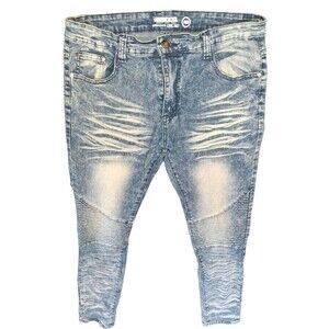 Men's Mecca Stretch Fit Jeans W34 L32 Acid Wash Crinkle Lines Skinny Distressed
